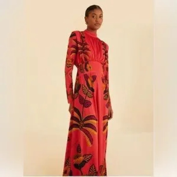 Farm Rio Blush Living Bloom High Neck Maxi Dress - Picture 1 of 7